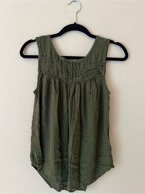 Olive Green Sleeveless Peasant Top